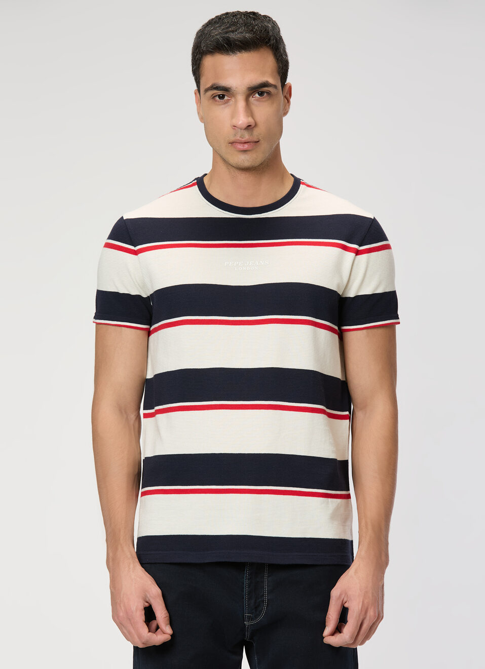 Men Navy Striped Slim Fit T-shirt, , large image number 1