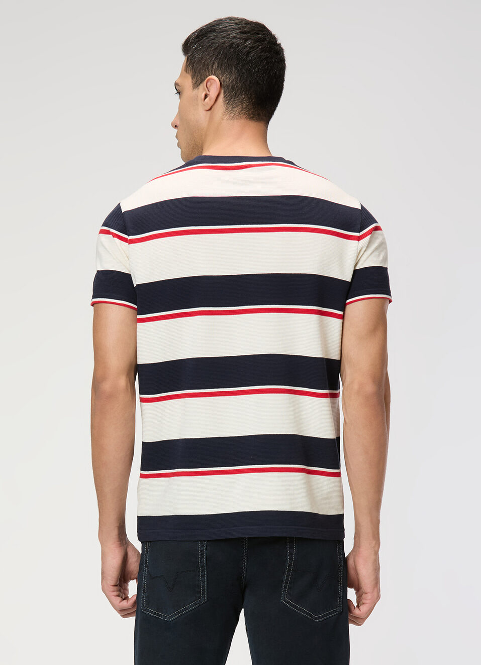 Men Navy Striped Slim Fit T-shirt, , large image number 2