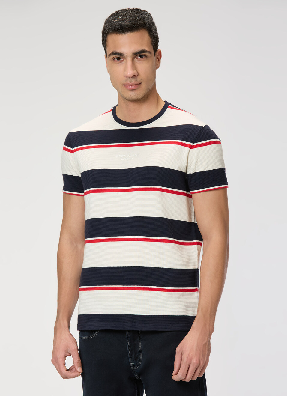 Men Navy Striped Slim Fit T-shirt, , large image number 3