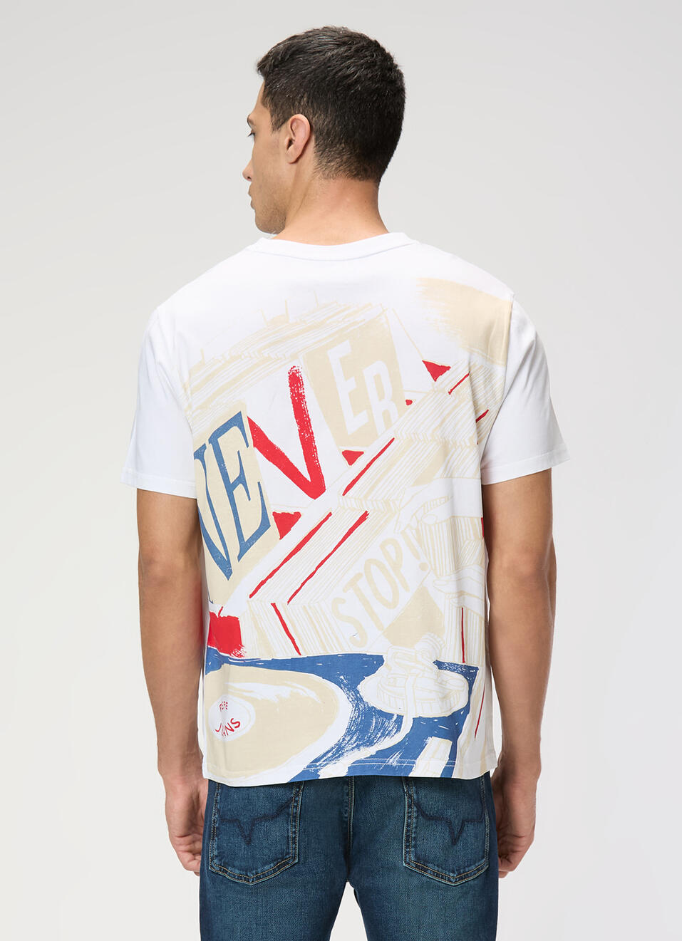 Men White Oversized Graphic T-shirt, , large image number 2