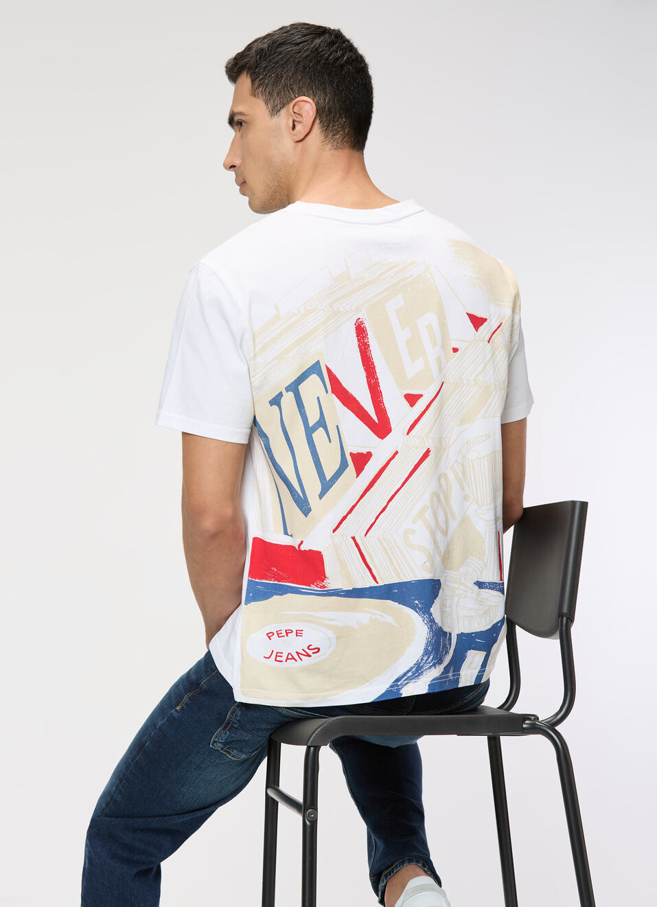Men White Oversized Graphic T-shirt, , large image number 0