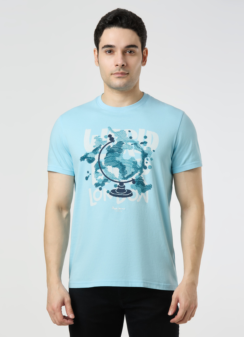 Men Sky Blue Slim Graphic T-shirt, , large image number 1