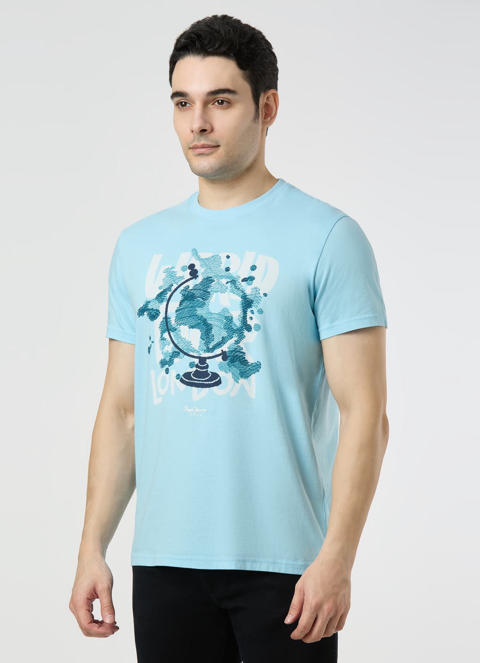 Men Sky Blue Slim Graphic T-shirt, , large image number 3