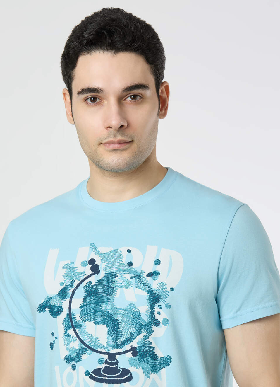 Men Sky Blue Slim Graphic T-shirt, , large image number 4