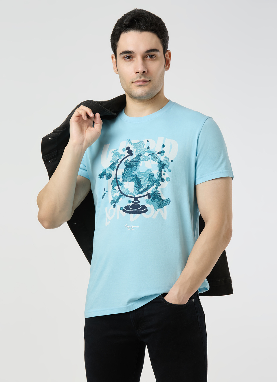 Men Sky Blue Slim Graphic T-shirt, , large image number 0