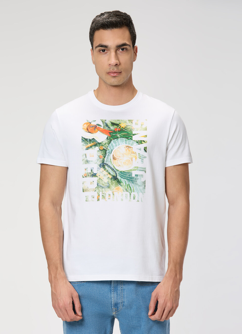 Men White Slim Graphic T-shirt, , large image number 1