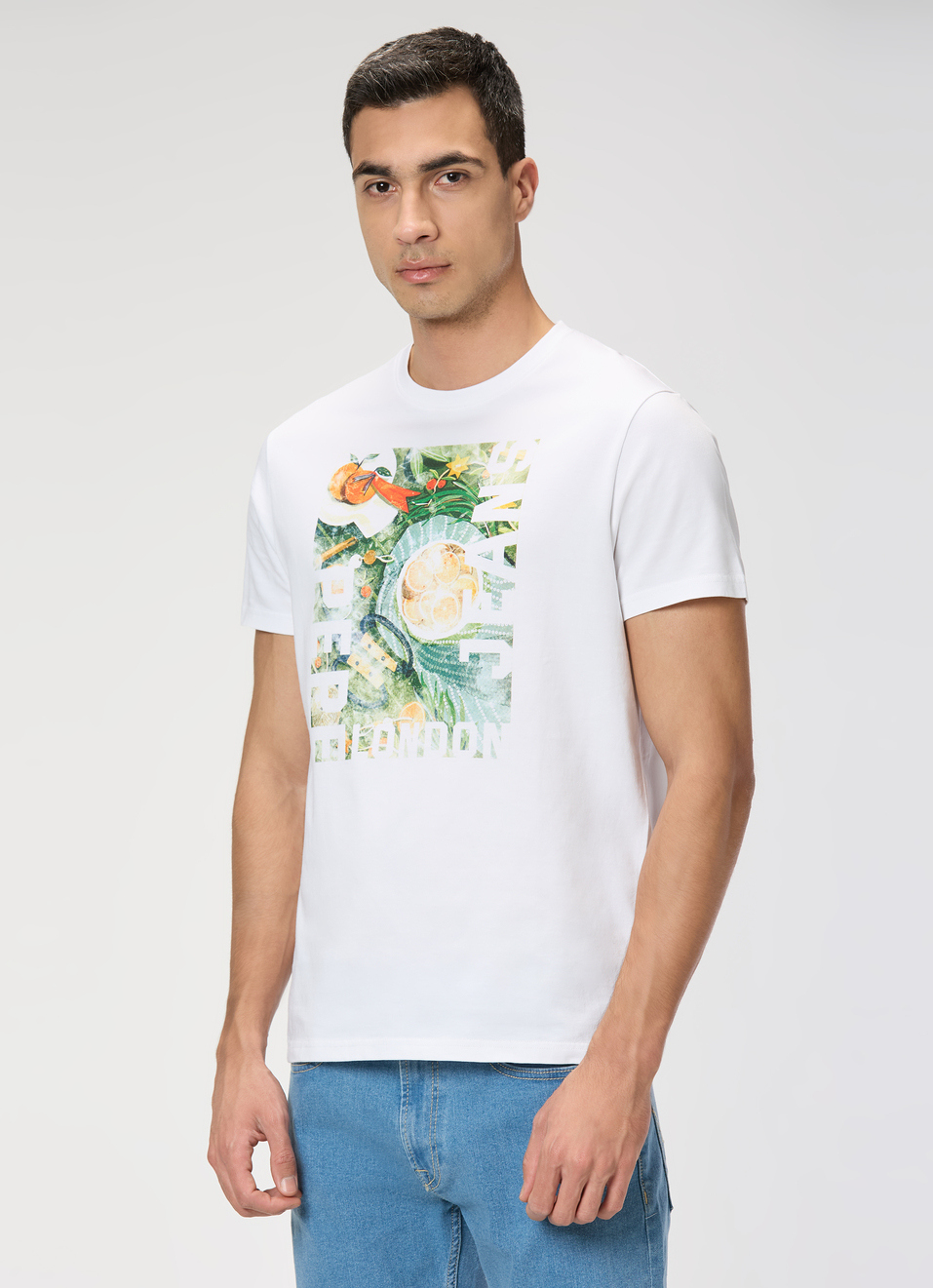 Men White Slim Graphic T-shirt, , large image number 3