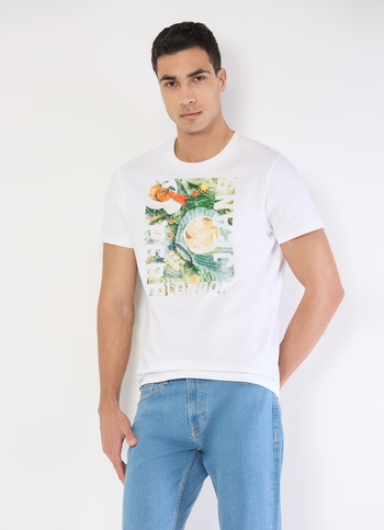 Men White Slim Graphic T-shirt