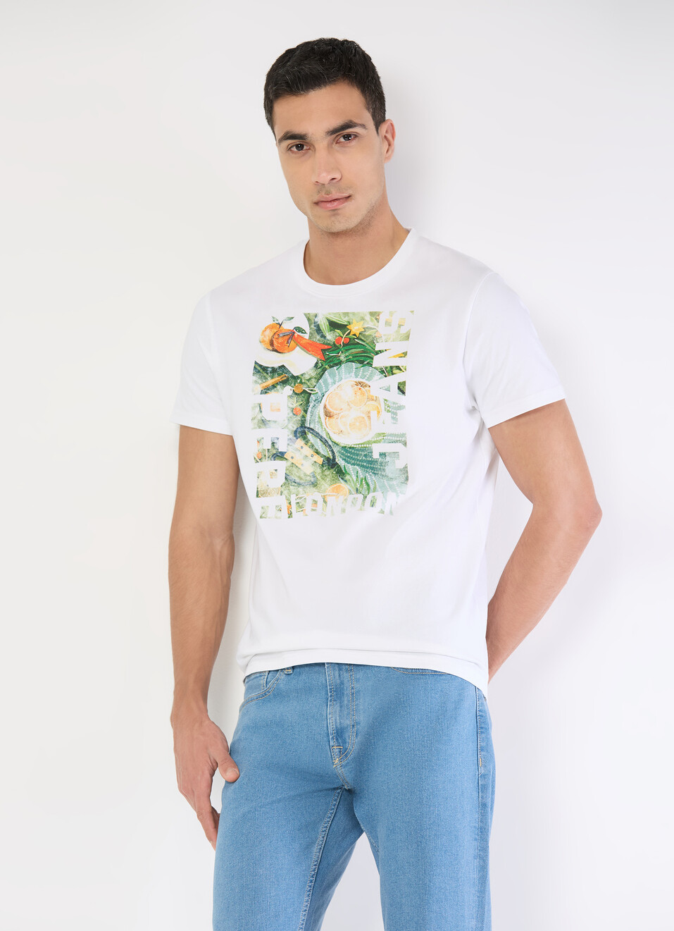 Men White Slim Graphic T-shirt, , large image number 0