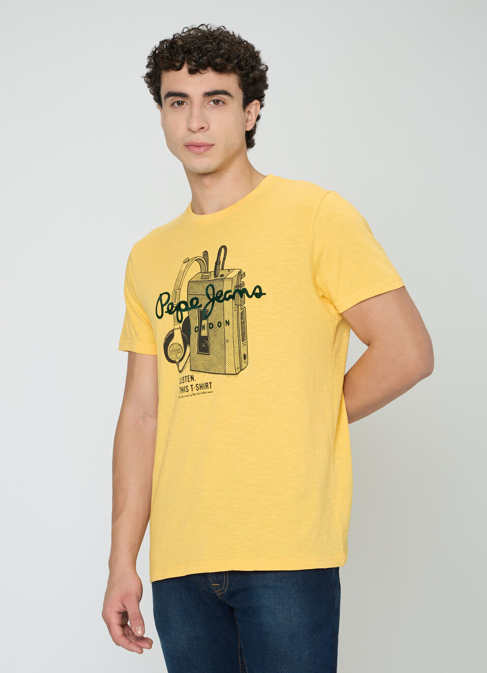 Men Yellow Graphic Print Slim Fit T-shirt, , large image number 3