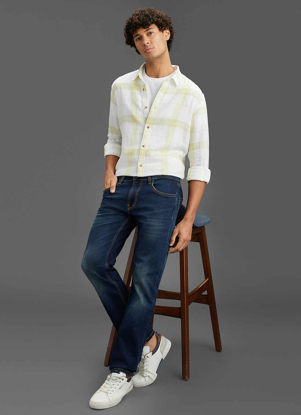 Men Yellow Checked Regular Fit Full Sleeve Casual Shirt, , large image number 2