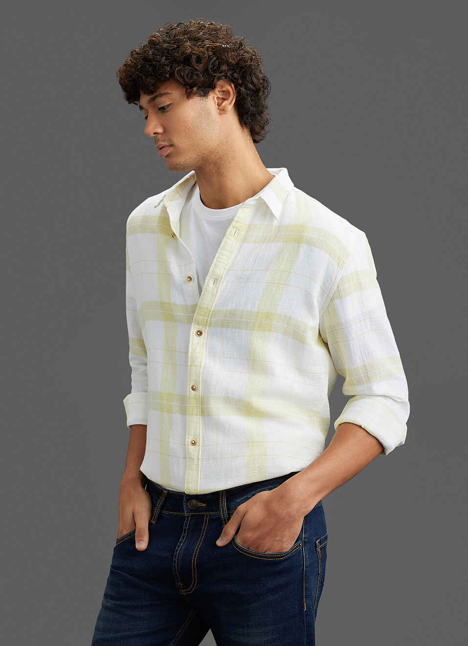 Men Yellow Checked Regular Fit Full Sleeve Casual Shirt, , large image number 7