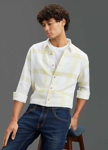 Men Yellow Checked Regular Fit Full Sleeve Casual Shirt