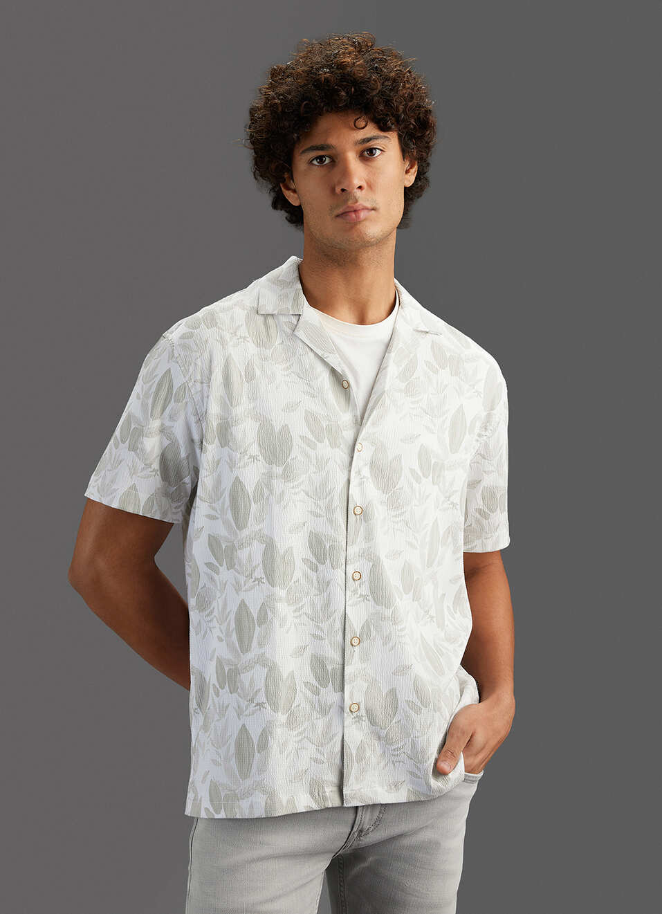 Men Olive Printed Relaxed Fit Resort Collar Shirt, , large image number 5