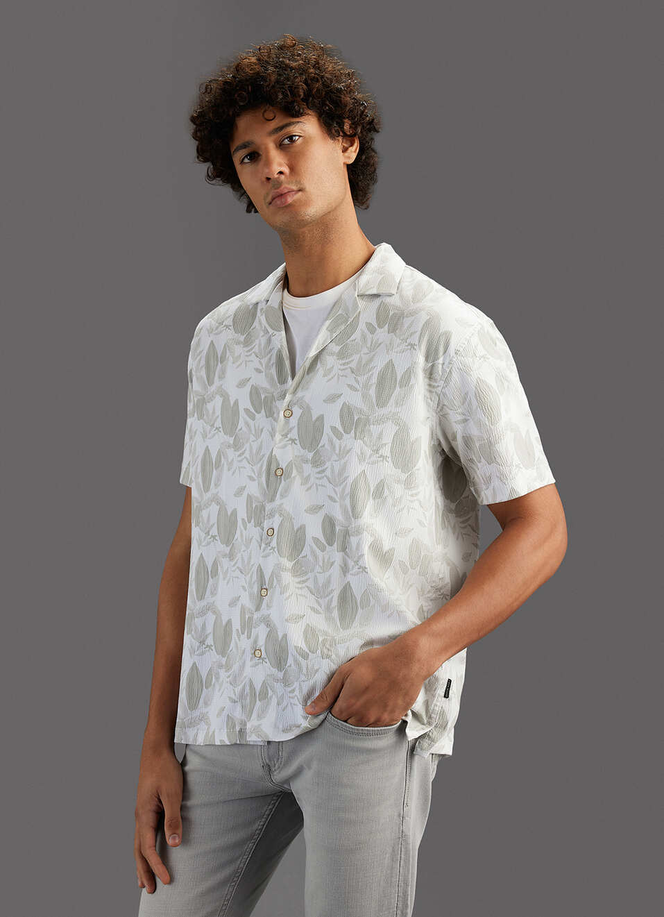 Men Olive Printed Relaxed Fit Resort Collar Shirt, , large image number 7