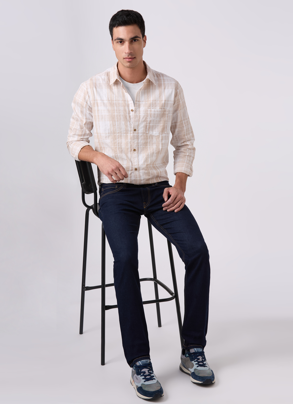 Mens Beige Checked Full Sleeves Shirt, , large image number 5
