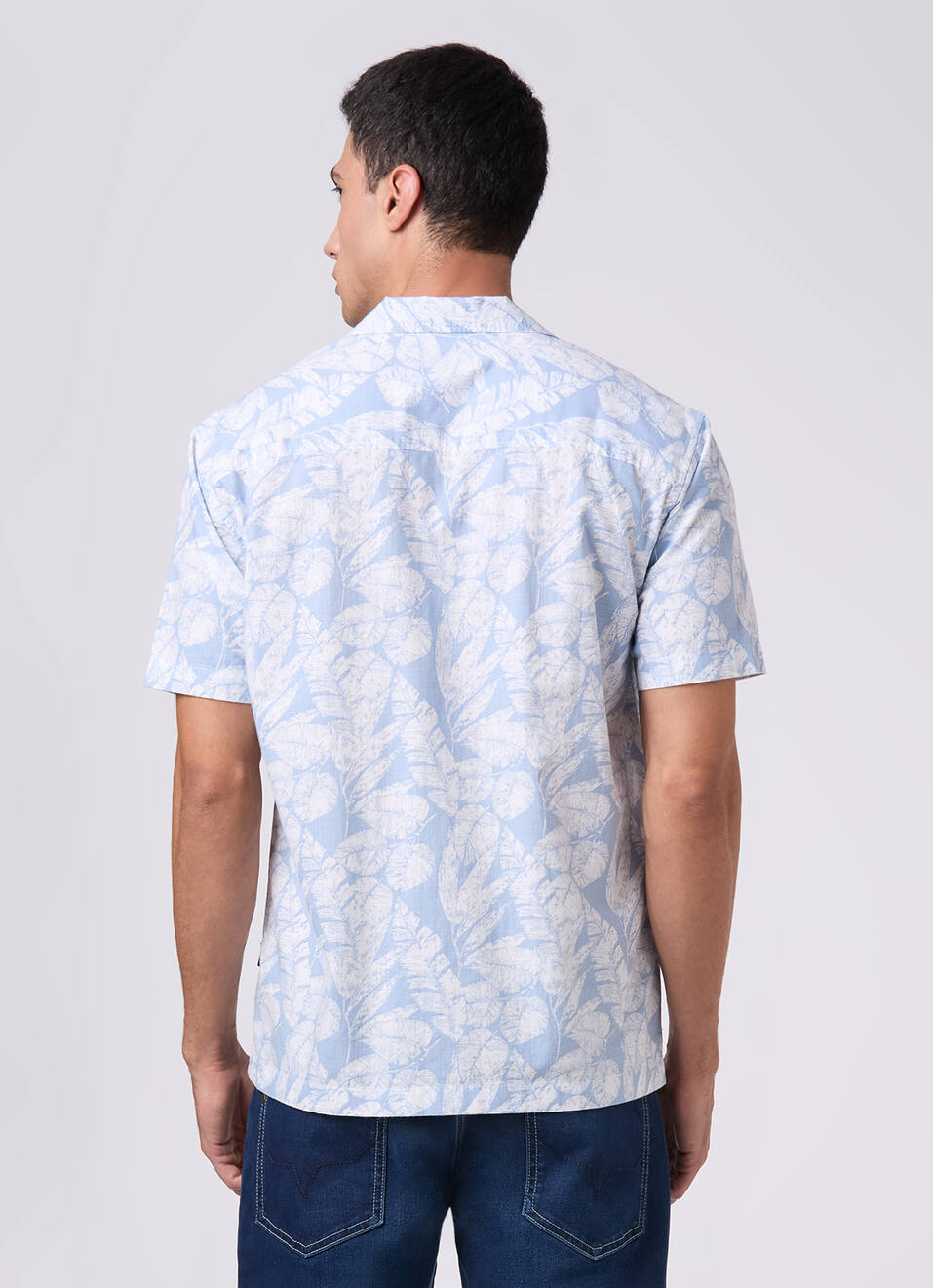 Men Sky Blue Printed Resort Collar Shirt, , large image number 2