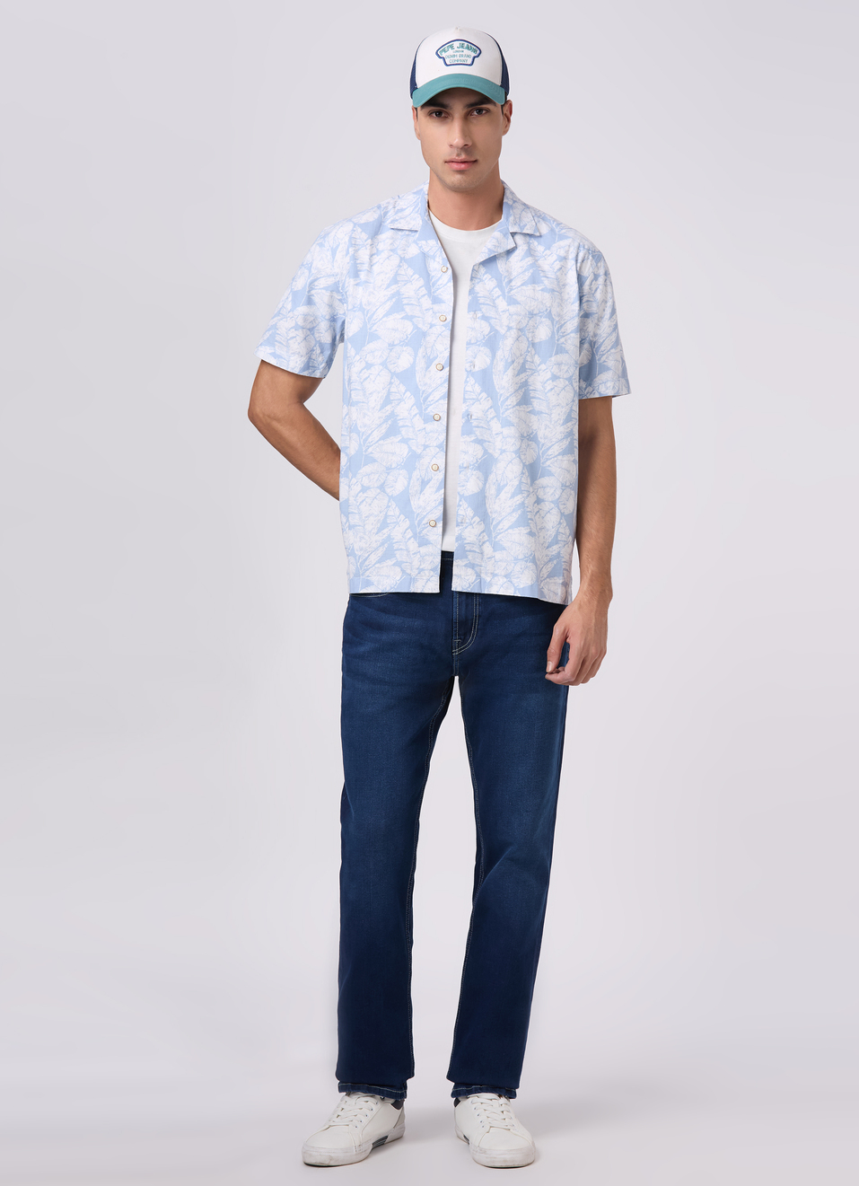 Men Sky Blue Printed Resort Collar Shirt, , large image number 5