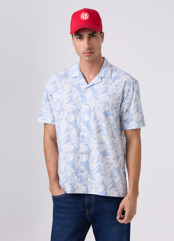 Men Sky Blue Printed Resort Collar Shirt
