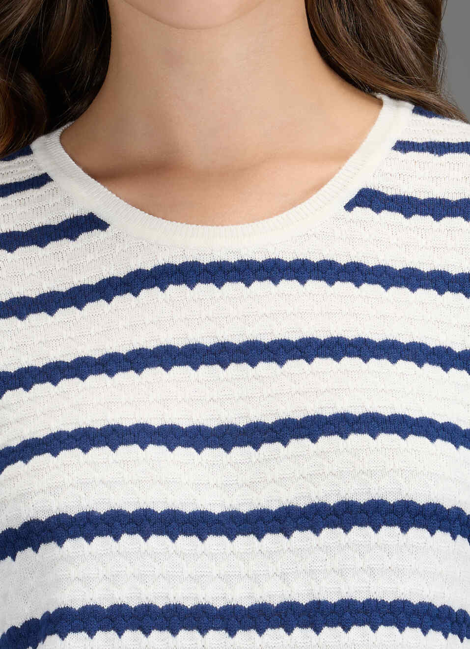 Women Blue Self Design Regular Fit Flat Knit Top, , large image number 1