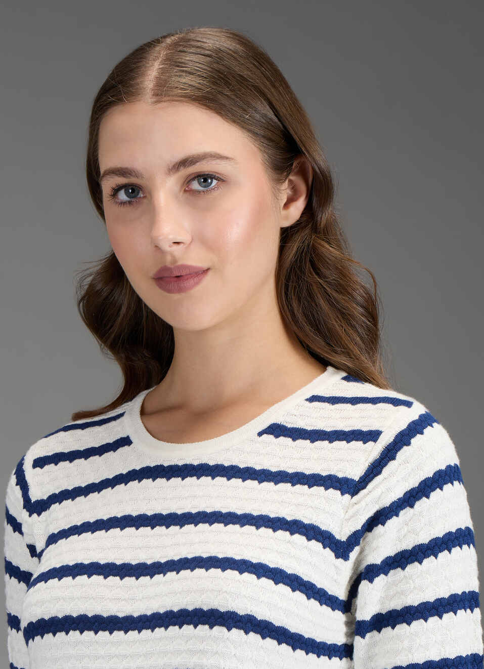 Women Blue Self Design Regular Fit Flat Knit Top, , large image number 4