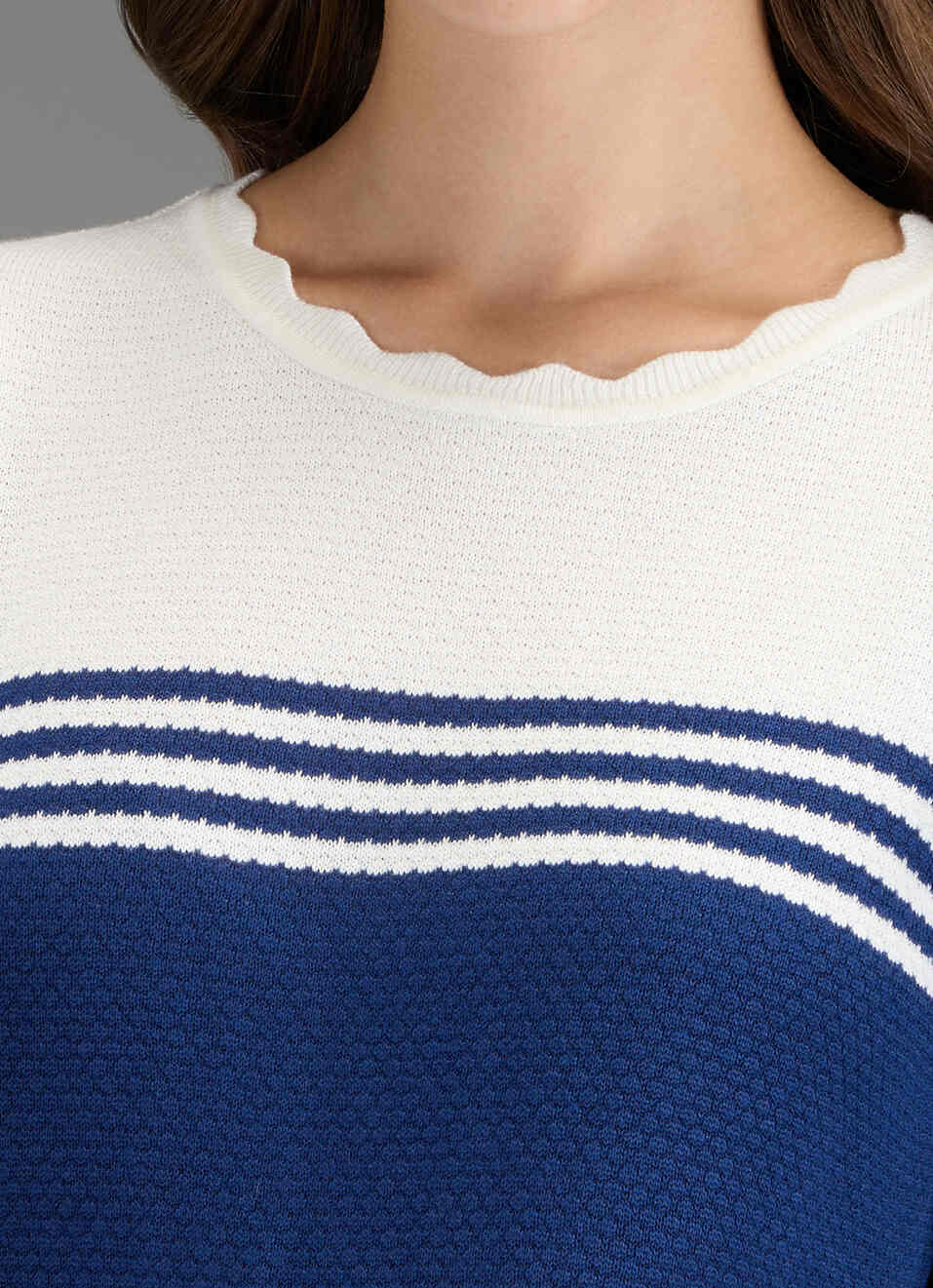Women Blue Self Design Regular Fit Flat Knit Top, , large image number 1