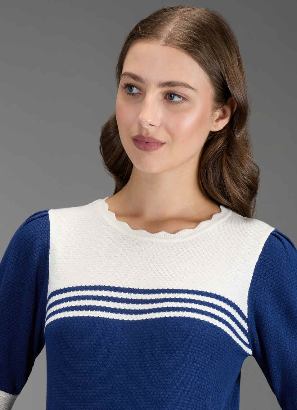 Women Blue Self Design Regular Fit Flat Knit Top, , large image number 4