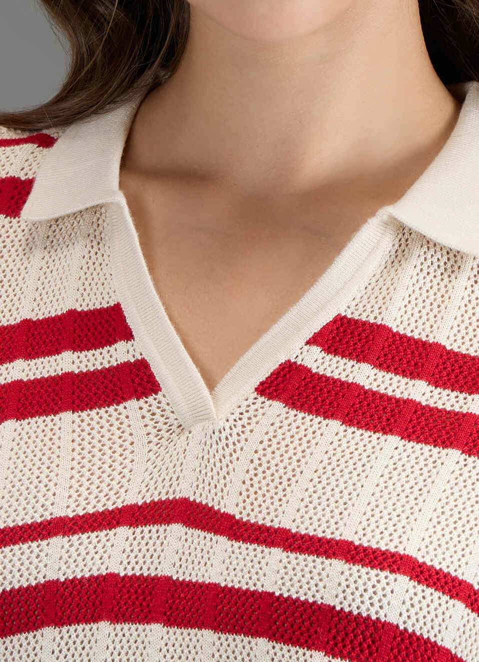 Women Red Self Design Regular Fit Flat Knit Top, , large image number 1