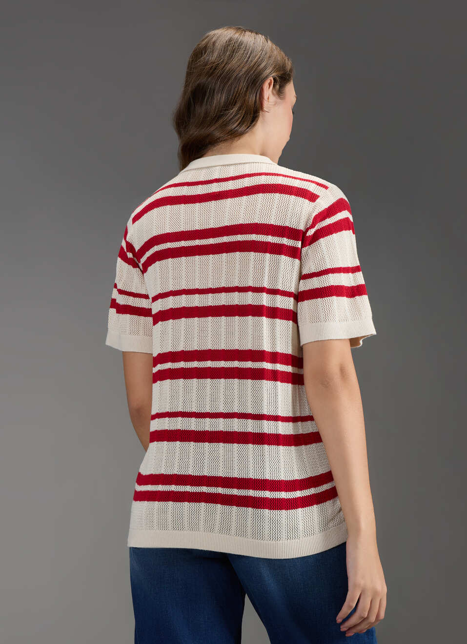 Women Red Self Design Regular Fit Flat Knit Top, , large image number 6