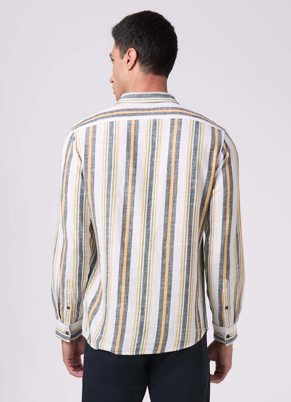 Men Yellow Striped Shirt, , large image number 2