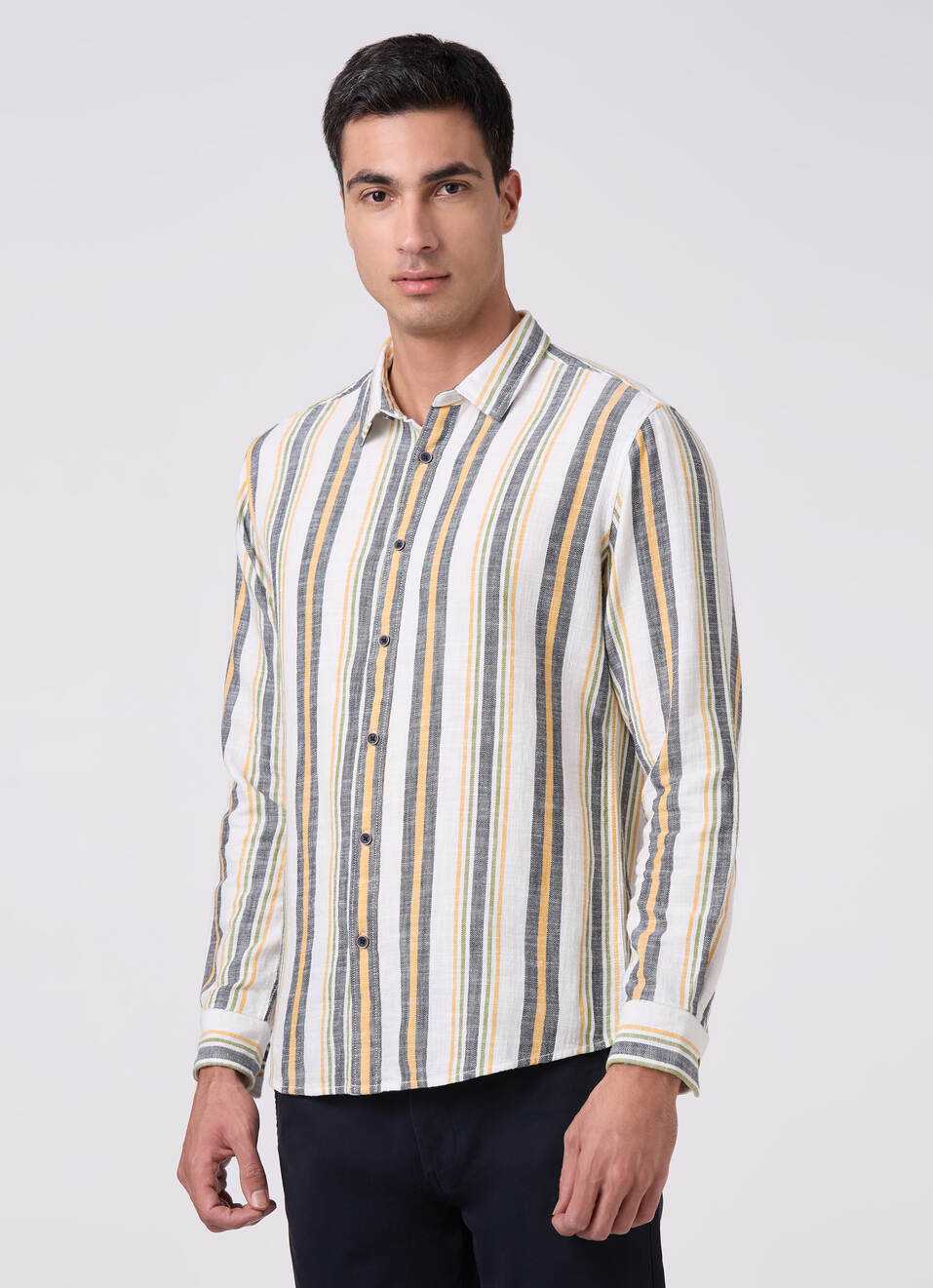 Men Yellow Striped Shirt, , large image number 3
