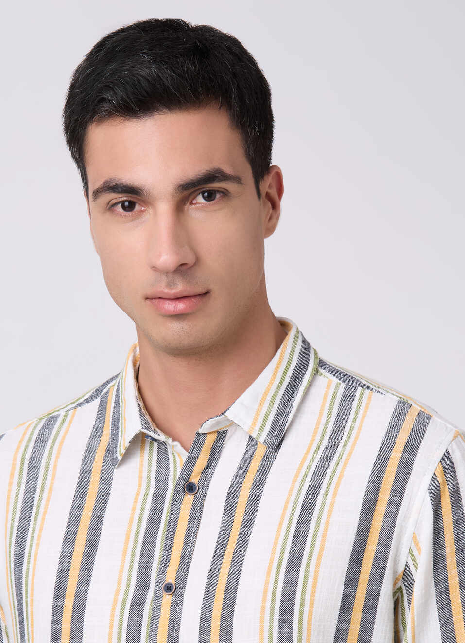 Men Yellow Striped Shirt, , large image number 4