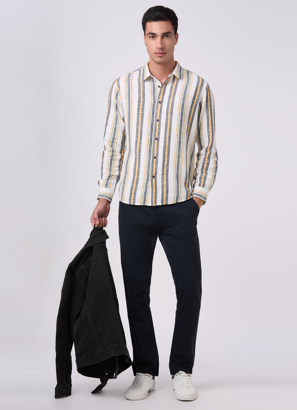 Men Yellow Striped Shirt, , large image number 5