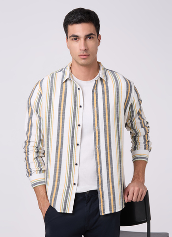 Men Yellow Striped Shirt