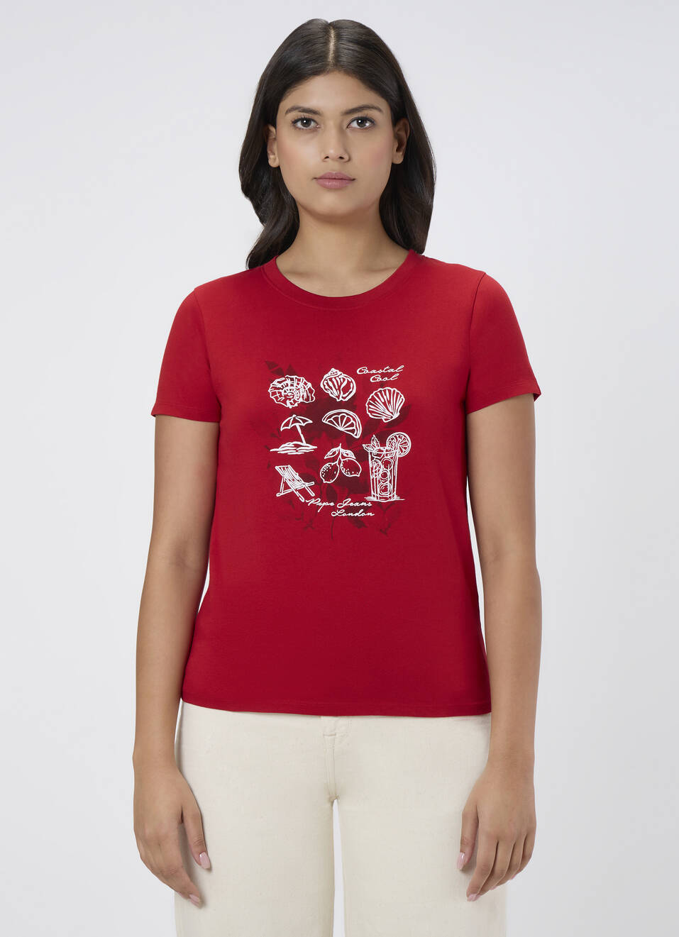 Women Red Floral Print T-shirt, , large image number 1