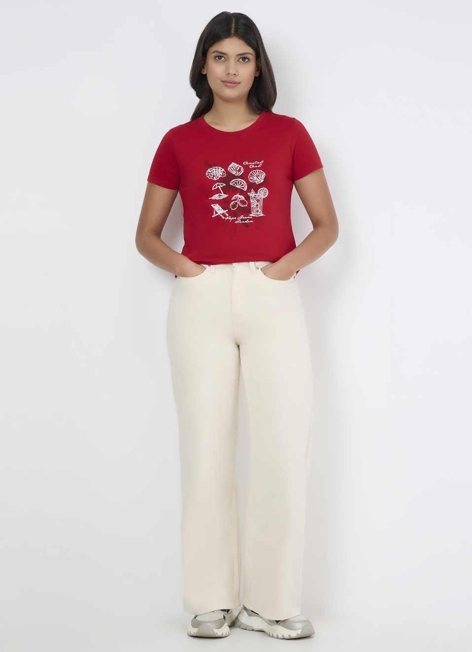Women Red Floral Print T-shirt, , large image number 5