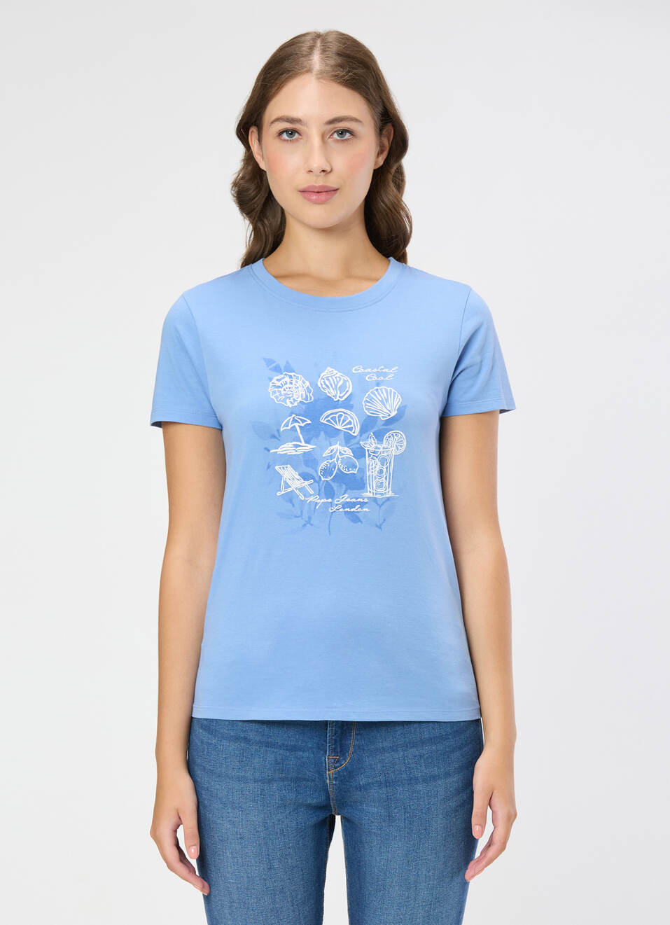 Women Blue Floral Print T-shirt, , large image number 1