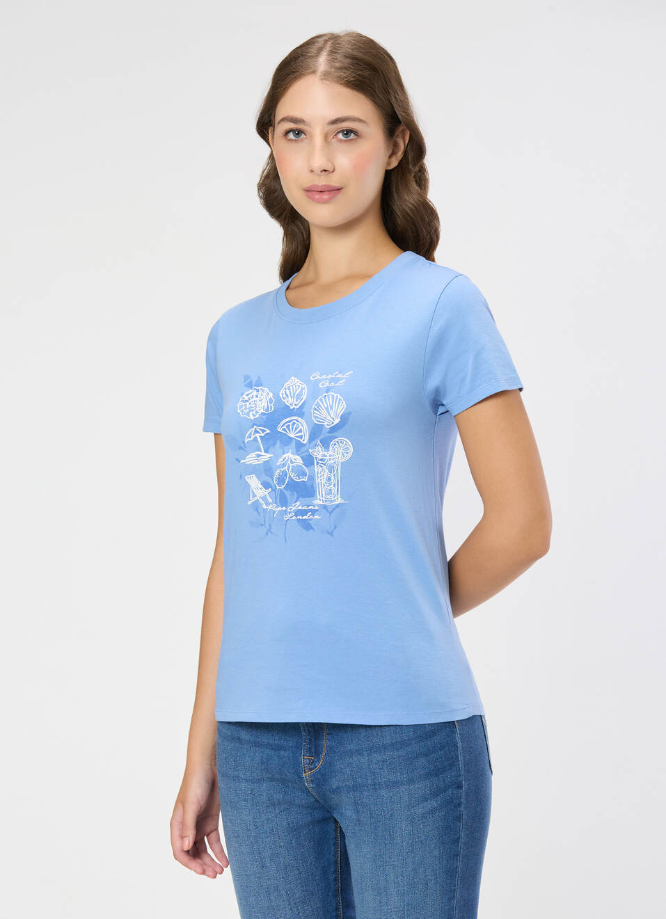 Women Blue Floral Print T-shirt, , large image number 3