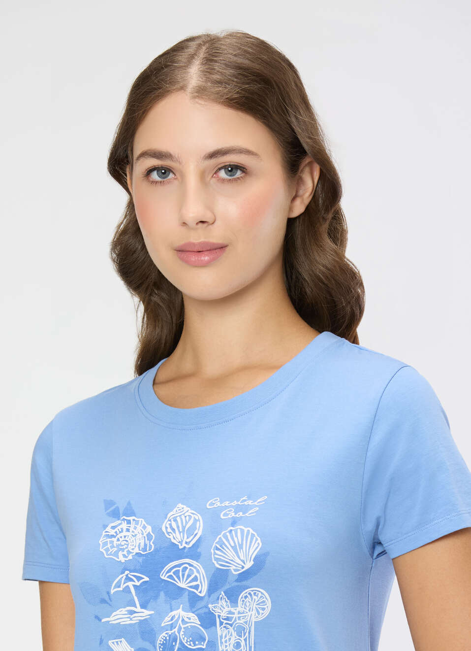Women Blue Floral Print T-shirt, , large image number 4