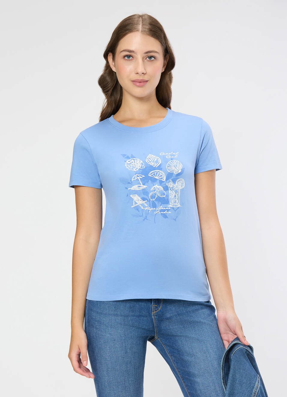 Women Blue Floral Print T-shirt, , large image number 0