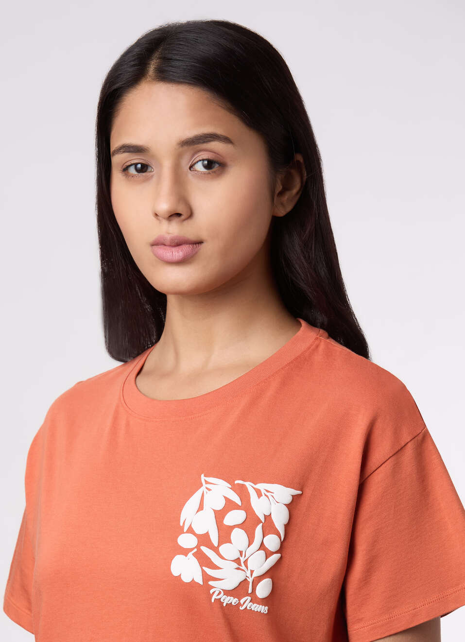 Women Orange Floral Placement Print Comfort Fit T-shirt, , large image number 4