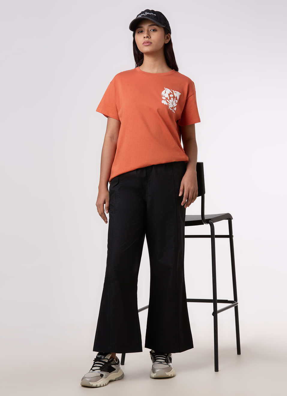 Women Orange Floral Placement Print Comfort Fit T-shirt, , large image number 5