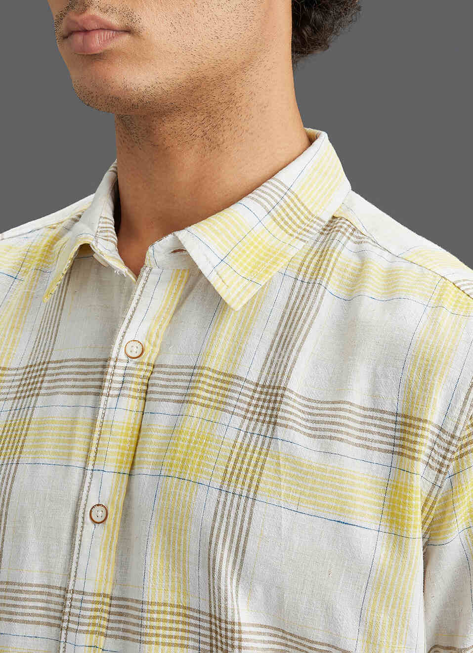 Men Yellow Regular Fit Checked Short Sleeve Shirt, , large image number 1