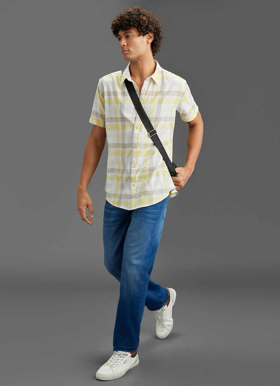 Men Yellow Regular Fit Checked Short Sleeve Shirt, , large image number 2