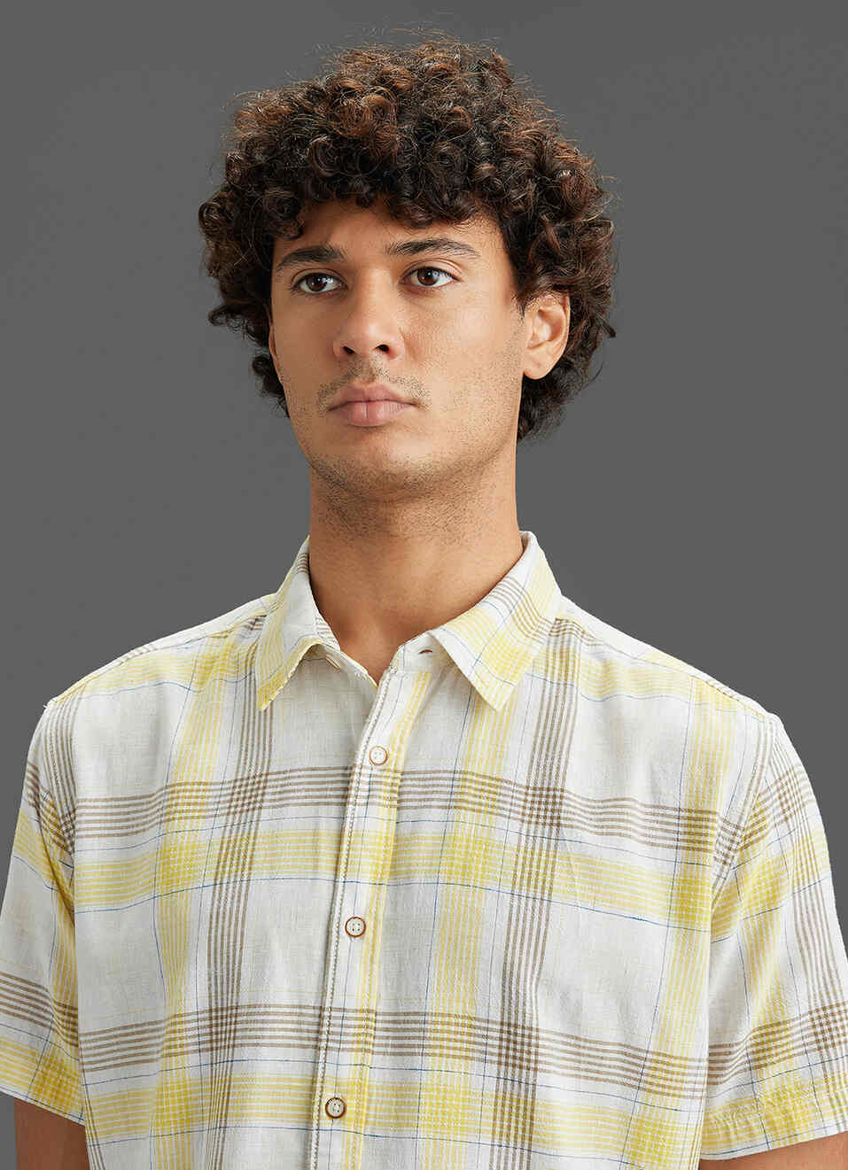 Men Yellow Regular Fit Checked Short Sleeve Shirt, , large image number 4