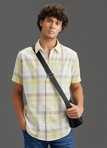 Men Yellow Regular Fit Checked Short Sleeve Shirt