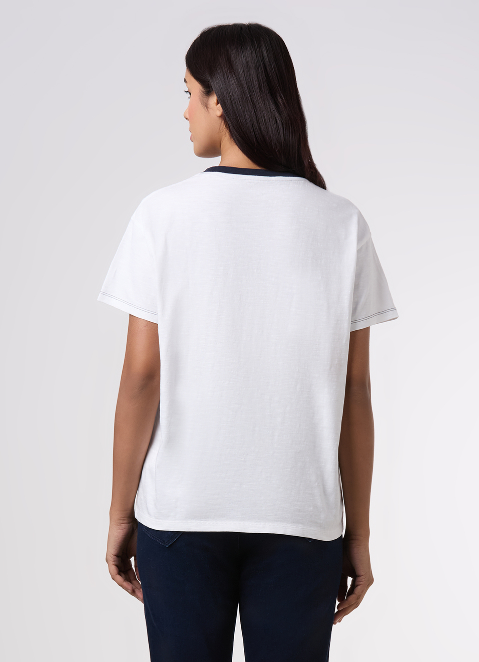 Women White Embroidered Comfort Fit T-shirt, , large image number 2