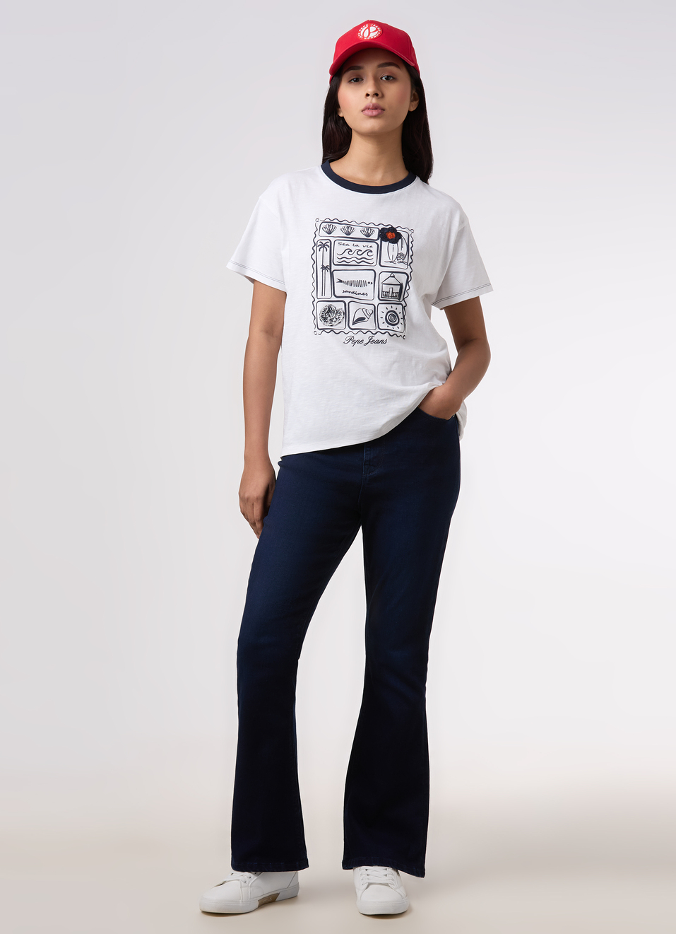 Women White Embroidered Comfort Fit T-shirt, , large image number 5