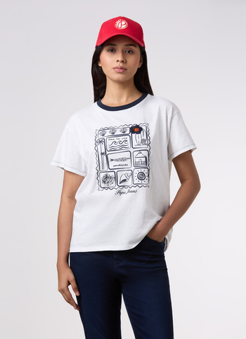Women White Embroidered Comfort Fit T-shirt