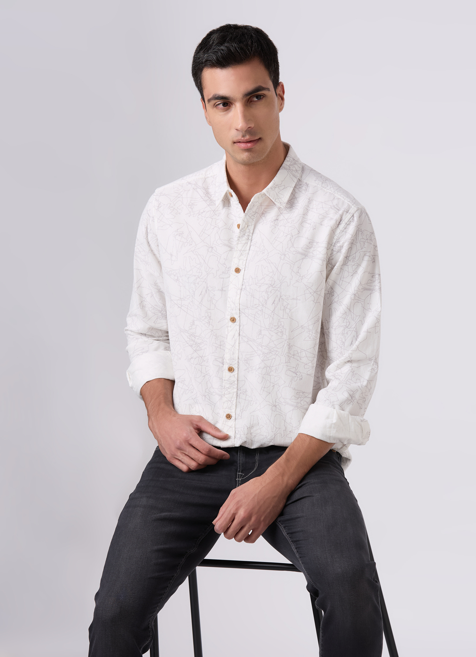 Men Off White Printed Shirt, , large image number 0